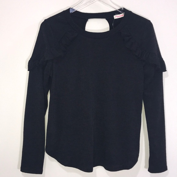 Ruffle Top Keyhole Back Shirt Long Sleeves - Picture 6 of 8